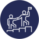 Clear Mission A website design featuring a line icon of a person holding a flag on a ladder.