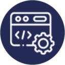 Development An icon of a computer with gears, perfect for website design.