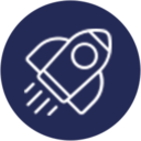Kick Start A website design featuring a rocket icon in a circle on a dark background.