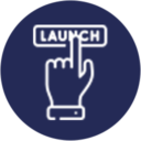 Launch A white button with the word launch on it, perfect for website design.